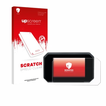 Parte frontale di una confezione del prodotto con il logo del marchio upscreen. Accanto è raffigurato il dispositivo Suzuki GS