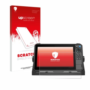 Parte frontale di una confezione del prodotto con il logo del marchio upscreen. Accanto è raffigurato il dispositivo Lowrance 