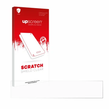 Parte frontale di una confezione del prodotto con il logo del marchio upscreen. Accanto si trova la protezione per lo schermo 