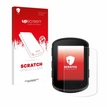 Parte frontale di una confezione del prodotto con il logo del marchio upscreen. Accanto è raffigurato il dispositivo Garmin Ed