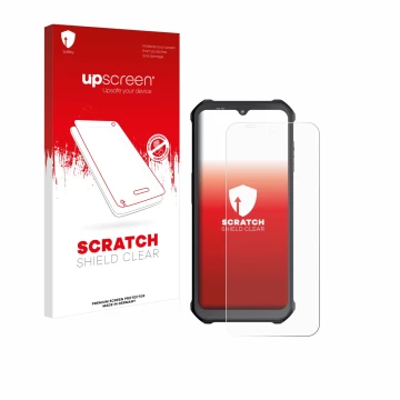 Parte frontale di una confezione del prodotto con il logo del marchio upscreen. Accanto è raffigurato il dispositivo Sonim XP4