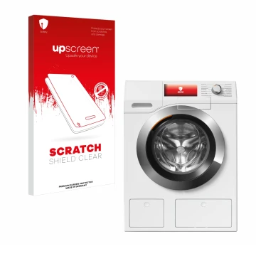 Parte frontale di una confezione del prodotto con il logo del marchio upscreen. Accanto è raffigurato il dispositivo Miele WEH