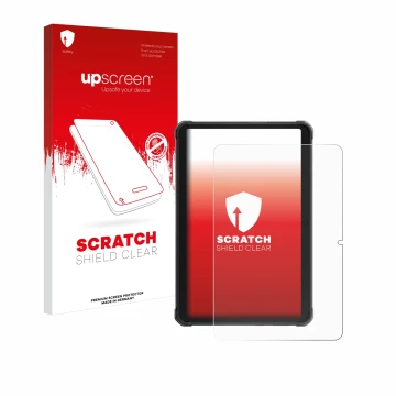 Parte frontale di una confezione del prodotto con il logo del marchio upscreen. Accanto è raffigurato il dispositivo Hotwav R8