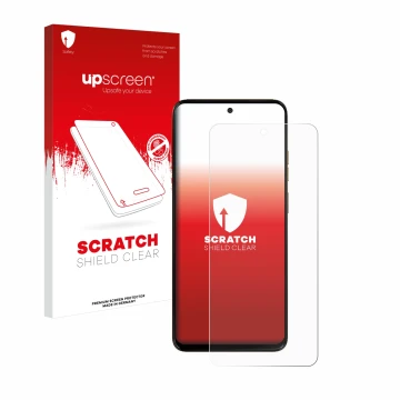 Parte frontale di una confezione del prodotto con il logo del marchio upscreen. Accanto è raffigurato il dispositivo Motorola 