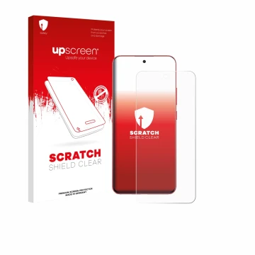Parte frontale di una confezione del prodotto con il logo del marchio upscreen. Accanto è raffigurato il dispositivo Oppo A5 P