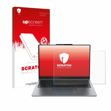 Parte frontale di una confezione del prodotto con il logo del marchio upscreen. Accanto è raffigurato il dispositivo Lenovo Th