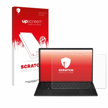 Parte frontale di una confezione del prodotto con il logo del marchio upscreen. Accanto è raffigurato il dispositivo ASUS ROG 