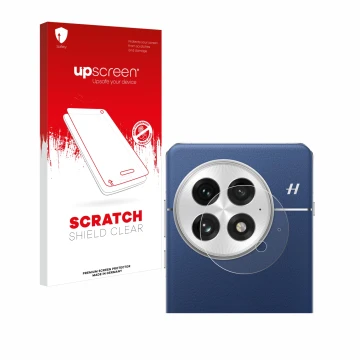 Parte frontale di una confezione del prodotto con il logo del marchio upscreen. Accanto è raffigurato il dispositivo OnePlus 1