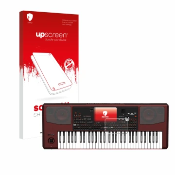 Parte frontale di una confezione del prodotto con il logo del marchio upscreen. Accanto è raffigurato il dispositivo KORG Pa70