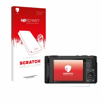 Parte frontale di una confezione del prodotto con il logo del marchio upscreen. Accanto è raffigurato il dispositivo Yashica C
