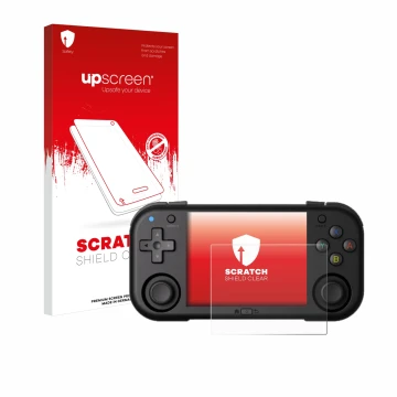 Parte frontale di una confezione del prodotto con il logo del marchio upscreen. Accanto è raffigurato il dispositivo Magicx Mi
