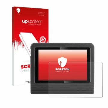Parte frontale di una confezione del prodotto con il logo del marchio upscreen. Accanto è raffigurato il dispositivo Launch X-