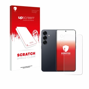 Parte frontale di una confezione del prodotto con il logo del marchio upscreen. Accanto è raffigurato il dispositivo Samsung G
