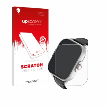 Parte frontale di una confezione del prodotto con il logo del marchio upscreen. Accanto è raffigurato il dispositivo YYKY E02 