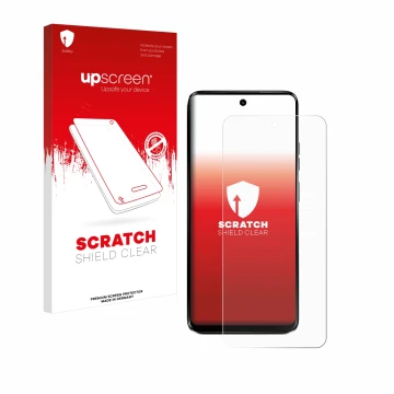 Parte frontale di una confezione del prodotto con il logo del marchio upscreen. Accanto è raffigurato il dispositivo Motorola 