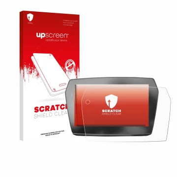 Parte frontale di una confezione del prodotto con il logo del marchio upscreen. Accanto è raffigurato il dispositivo Voge 525D