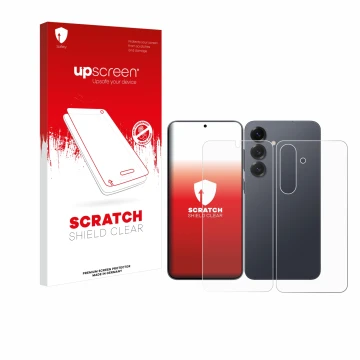 Parte frontale di una confezione del prodotto con il logo del marchio upscreen. Accanto è raffigurato il dispositivo Samsung G