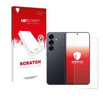 Parte frontale di una confezione del prodotto con il logo del marchio upscreen. Accanto è raffigurato il dispositivo Samsung G