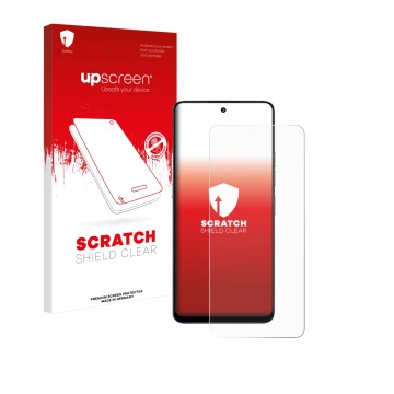 Parte frontale di una confezione del prodotto con il logo del marchio upscreen. Accanto è raffigurato il dispositivo Umidigi N