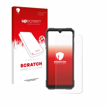 Parte frontale di una confezione del prodotto con il logo del marchio upscreen. Accanto è raffigurato il dispositivo Doogee S2