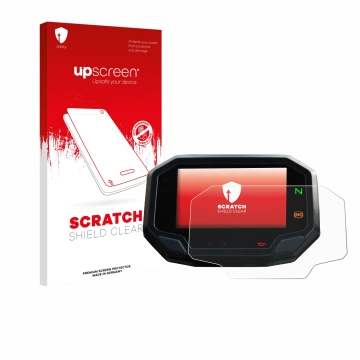 Parte frontale di una confezione del prodotto con il logo del marchio upscreen. Accanto è raffigurato il dispositivo Kawasaki 