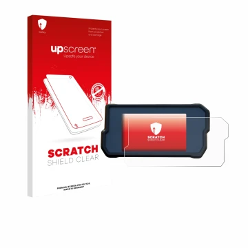 Parte frontale di una confezione del prodotto con il logo del marchio upscreen. Accanto è raffigurato il dispositivo KTM 390 /