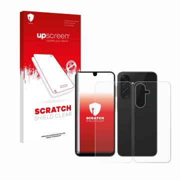 Parte frontale di una confezione del prodotto con il logo del marchio upscreen. Accanto è raffigurato il dispositivo Samsung G