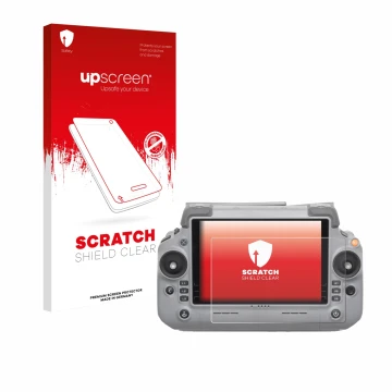 Parte frontale di una confezione del prodotto con il logo del marchio upscreen. Accanto è raffigurato il dispositivo DJI RC Pl