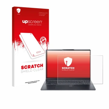 Parte frontale di una confezione del prodotto con il logo del marchio upscreen. Accanto è raffigurato il dispositivo Acer Swif