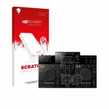Parte frontale di una confezione del prodotto con il logo del marchio upscreen. Accanto è raffigurato il dispositivo Pioneer X