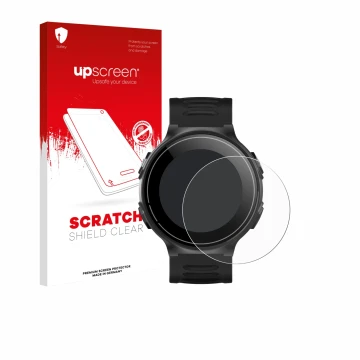 Parte frontale di una confezione del prodotto con il logo del marchio upscreen. Accanto è raffigurato il dispositivo Kiprun GP