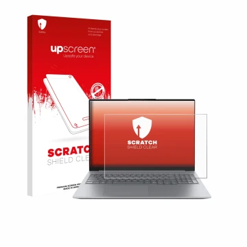 Parte frontale di una confezione del prodotto con il logo del marchio upscreen. Accanto è raffigurato il dispositivo Lenovo Th