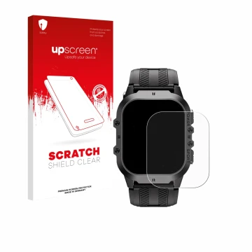 Parte frontale di una confezione del prodotto con il logo del marchio upscreen. Accanto è raffigurato il dispositivo Oukitel B