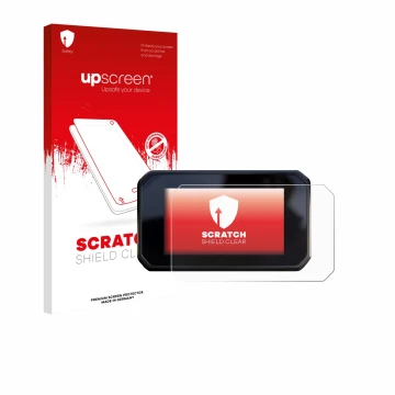 Parte frontale di una confezione del prodotto con il logo del marchio upscreen. Accanto è raffigurato il dispositivo Honda CBR