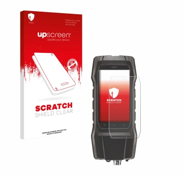 Parte frontale di una confezione del prodotto con il logo del marchio upscreen. Accanto è raffigurato il dispositivo Testo 300