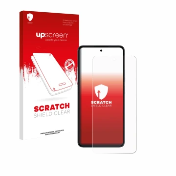 Parte frontale di una confezione del prodotto con il logo del marchio upscreen. Accanto è raffigurato il dispositivo realme 14