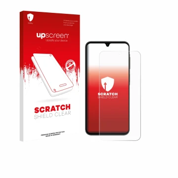 Parte frontale di una confezione del prodotto con il logo del marchio upscreen. Accanto è raffigurato il dispositivo Samsung G