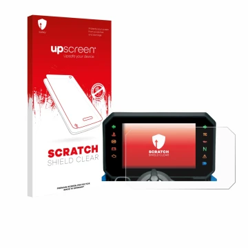 Parte frontale di una confezione del prodotto con il logo del marchio upscreen. Accanto è raffigurato il dispositivo Suzuki GS