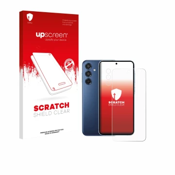 Parte frontale di una confezione del prodotto con il logo del marchio upscreen. Accanto è raffigurato il dispositivo Samsung G