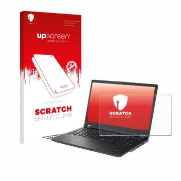 Parte frontale di una confezione del prodotto con il logo del marchio upscreen. Accanto è raffigurato il dispositivo Fujitsu L