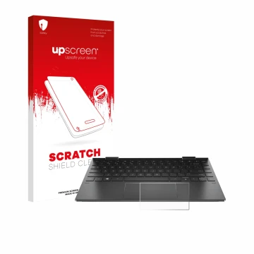 Parte frontale di una confezione del prodotto con il logo del marchio upscreen. Accanto è raffigurato il dispositivo HP Envy x