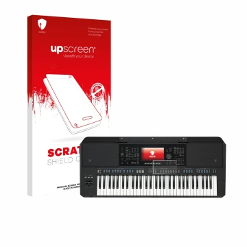 Parte frontale di una confezione del prodotto con il logo del marchio upscreen. Accanto è raffigurato il dispositivo Yamaha PS