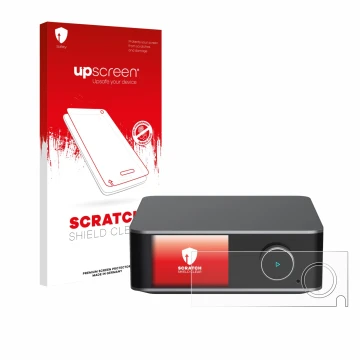 Parte frontale di una confezione del prodotto con il logo del marchio upscreen. Accanto è raffigurato il dispositivo WiiM Ultr