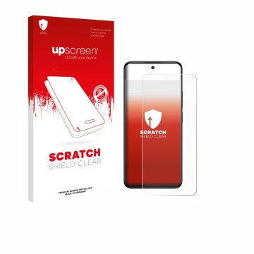 Parte frontale di una confezione del prodotto con il logo del marchio upscreen. Accanto è raffigurato il dispositivo TCL 60 5G