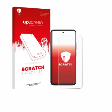 Parte frontale di una confezione del prodotto con il logo del marchio upscreen. Accanto è raffigurato il dispositivo TCL SE Nx