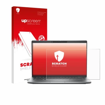 Parte frontale di una confezione del prodotto con il logo del marchio upscreen. Accanto è raffigurato il dispositivo Dell Lati