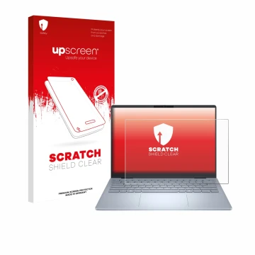 Parte frontale di una confezione del prodotto con il logo del marchio upscreen. Accanto è raffigurato il dispositivo Dell 14 P