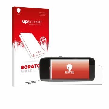 Parte frontale di una confezione del prodotto con il logo del marchio upscreen. Accanto è raffigurato il dispositivo Peterson 