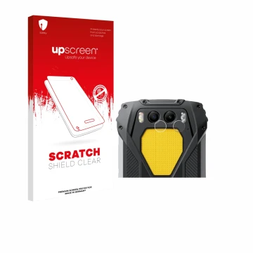 Parte frontale di una confezione del prodotto con il logo del marchio upscreen. Accanto è raffigurato il dispositivo Blackview