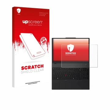 Parte frontale di una confezione del prodotto con il logo del marchio upscreen. Accanto è raffigurato il dispositivo Lenovo Th